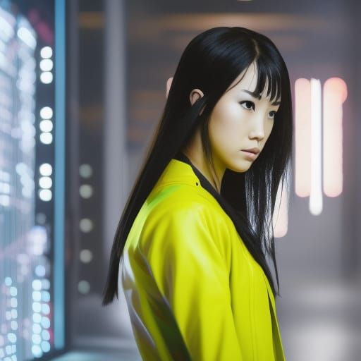 Cyberpunk Asian Girl in Neon Cityscape