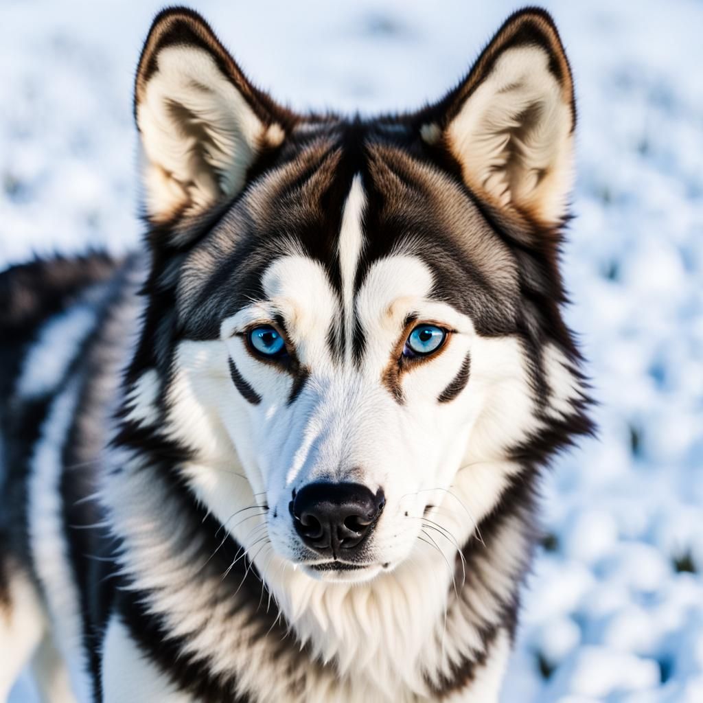 A piebald husky wolf
