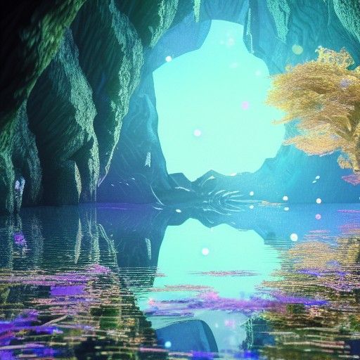 Crystal Willow in Cave: Anime Cell-Shaded Art