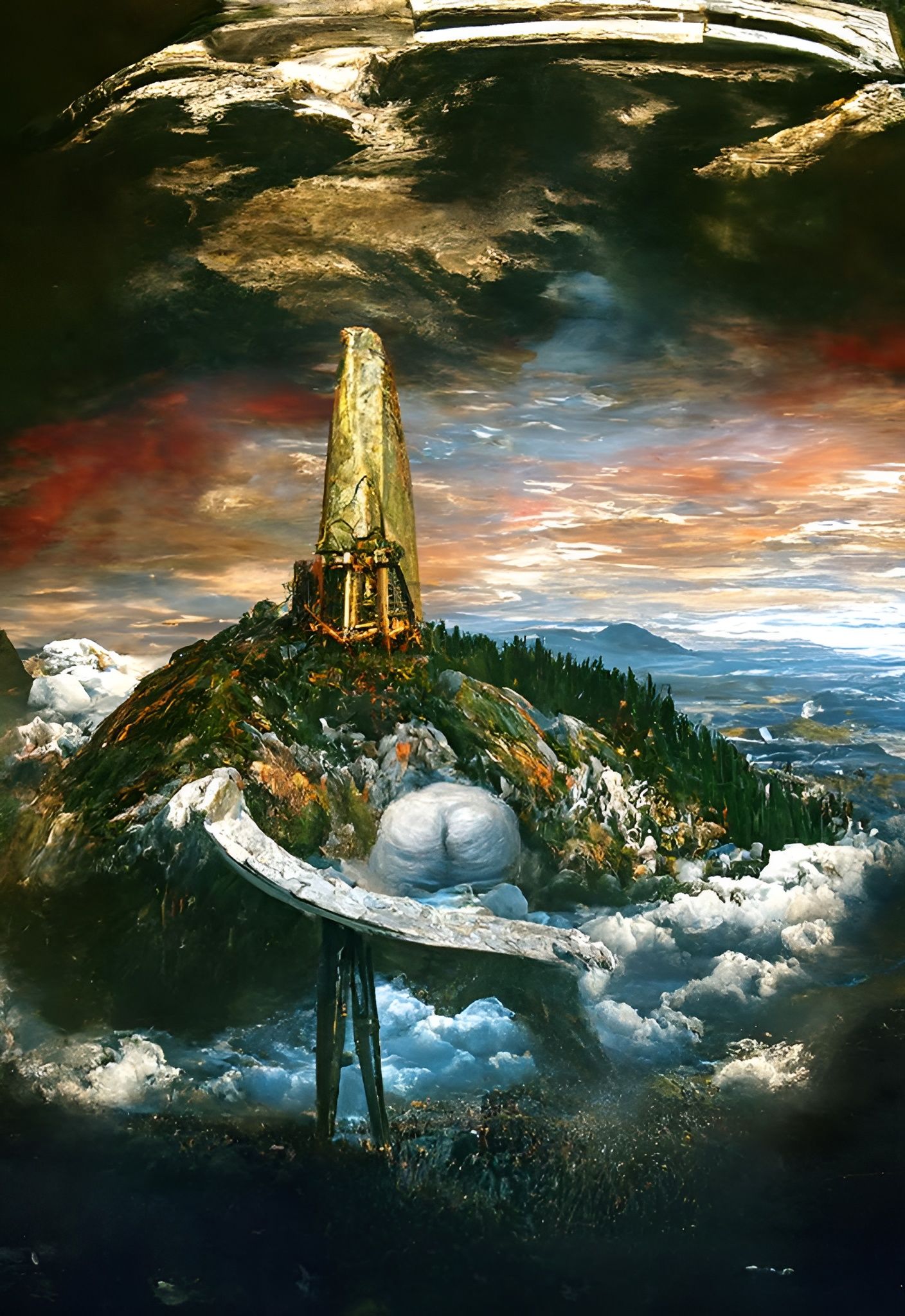 Futuristic Cityscape with Clouds in Romantic Style