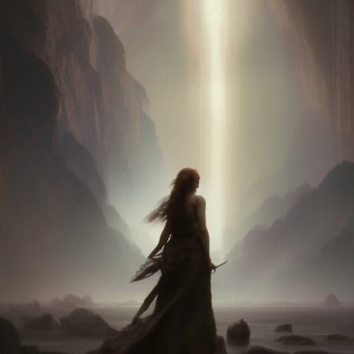 Dark Fantasy Landscape with Rainbow Lighting