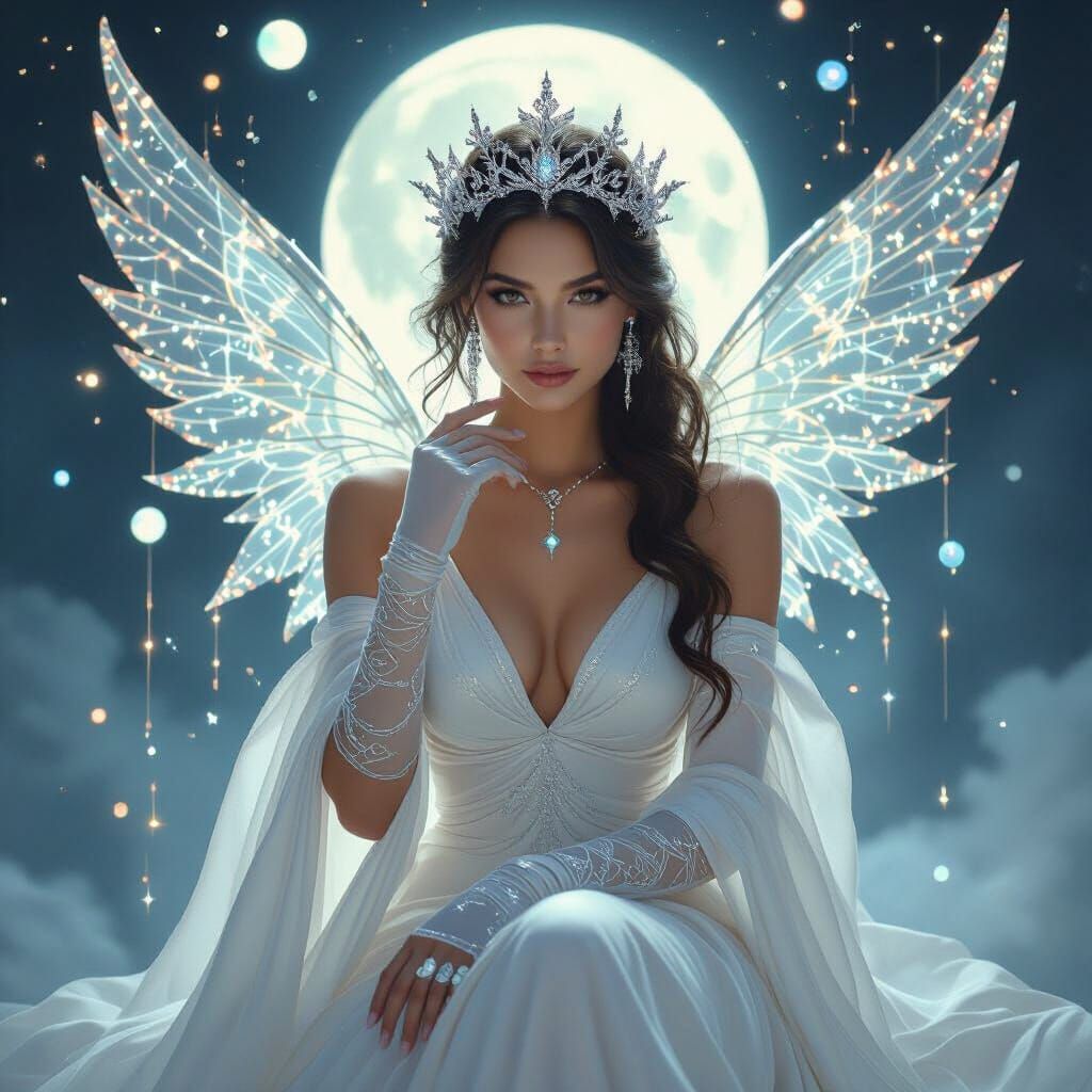 Celestial Moon Priestess in Futuristic Realism Style