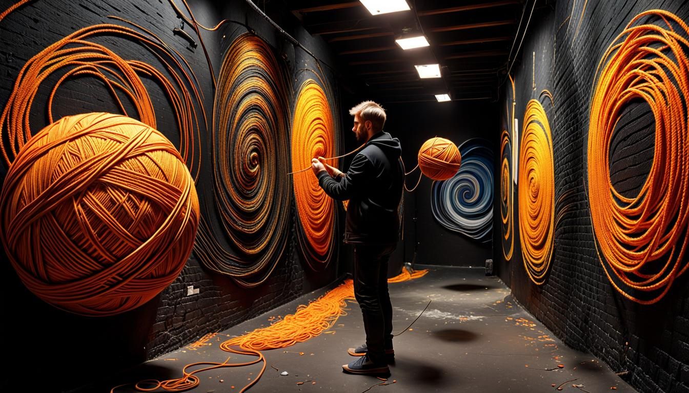 Van Gogh-Inspired 3D Graffiti Art in Yarn