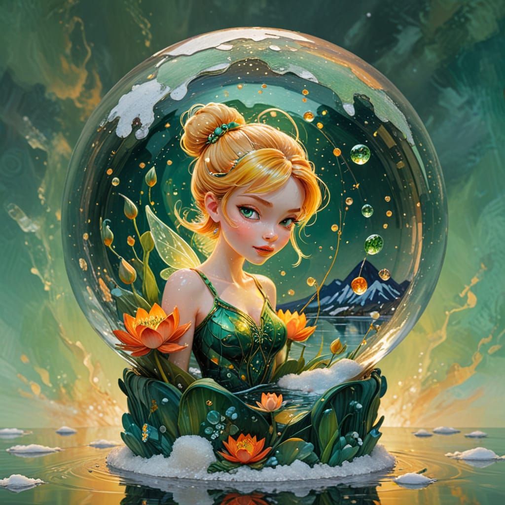 Serenely Elegant TinkerBell in Snowy Dreamscapes, Neo-Impres...