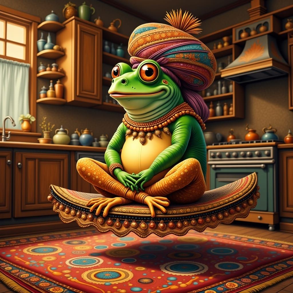 Frog in Funky Seventies Magic Carpet Scene