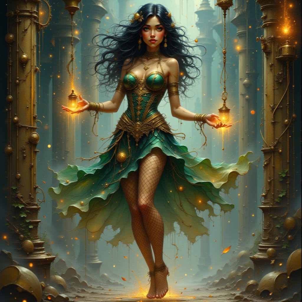 Steampunk Sorceress in Brass Gears and Dragon Scales