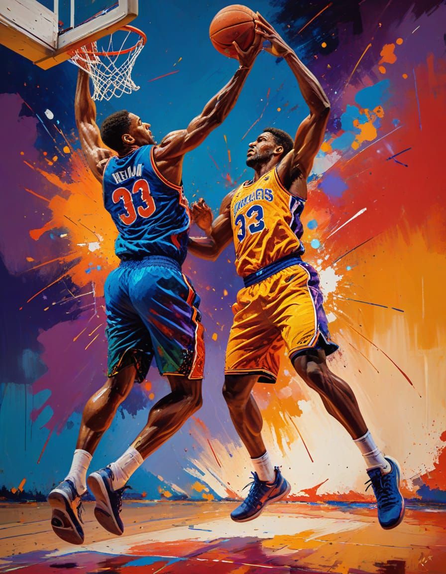 Basketball Players in Dynamic Action Painting