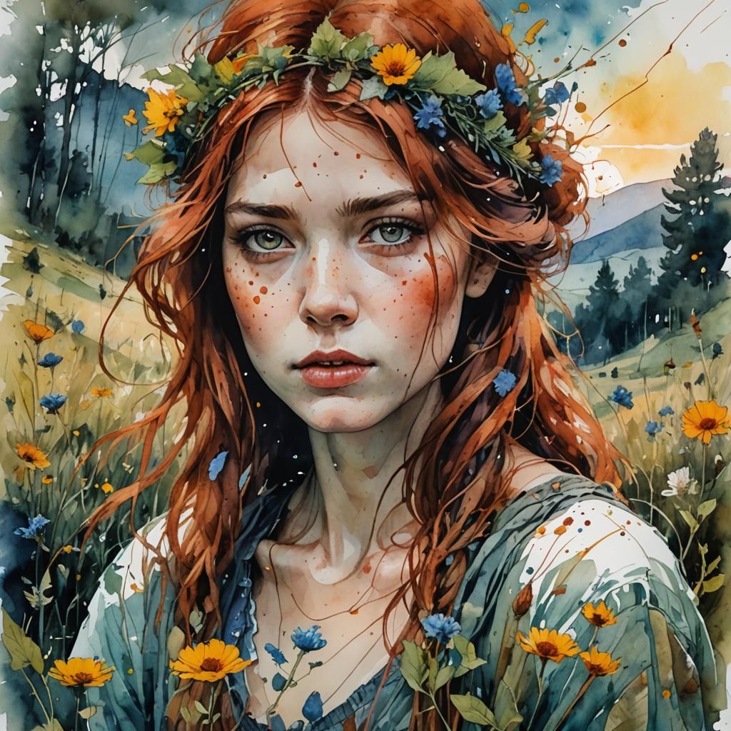 belle femme rousse travaillant la terre