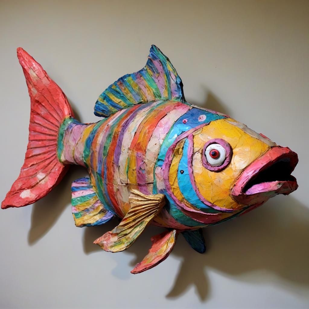 Psychedelic Expressionist Fish Sculpture on Beach