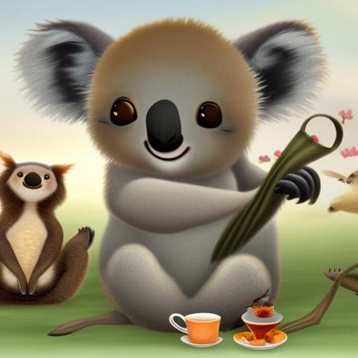 Tea Party with Baby Animals in Matte Painting