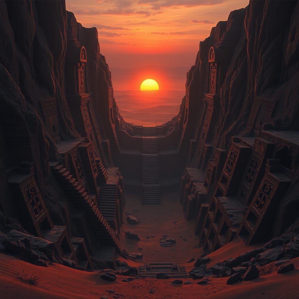 Ominous Desert Pit of Glowing Hieroglyphs