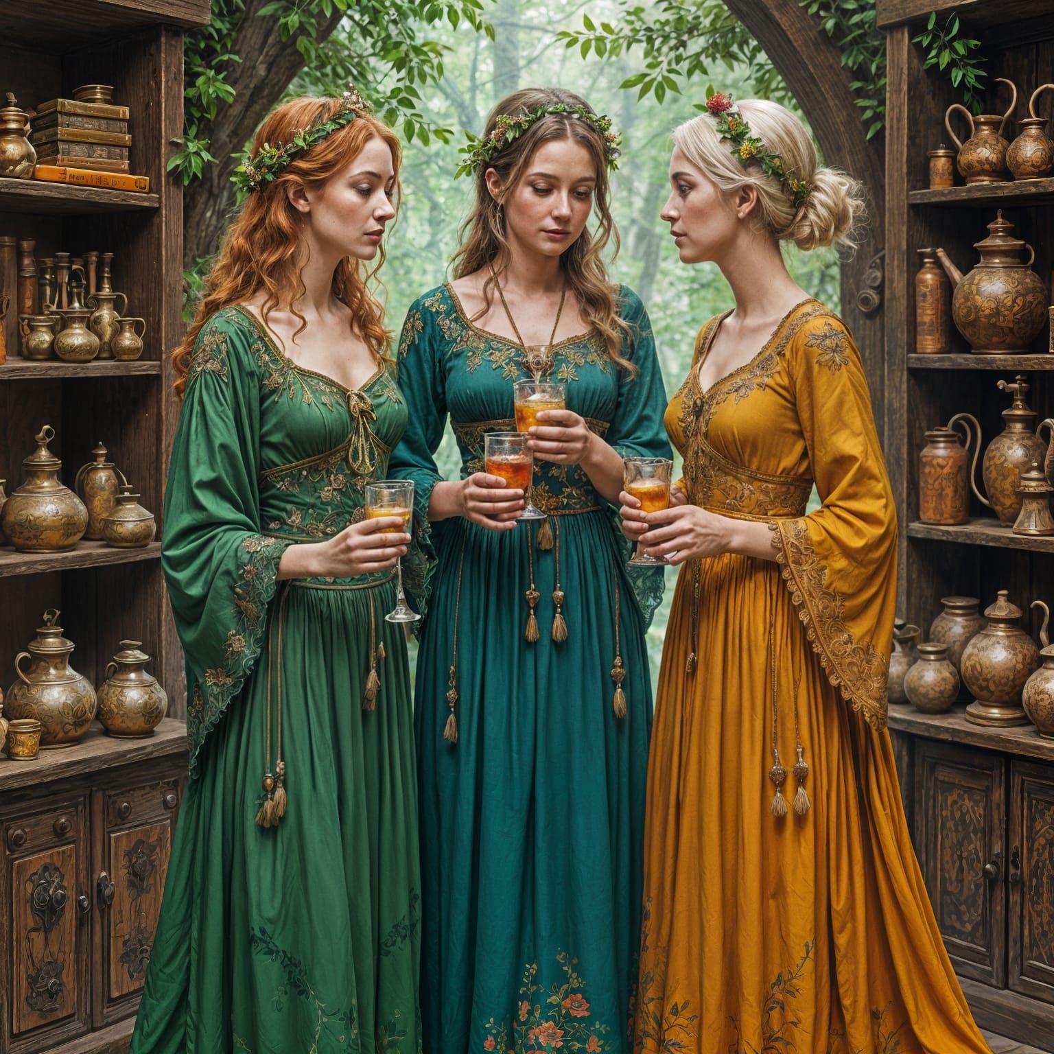 Fae Women Making Mischief in Impressionist Style