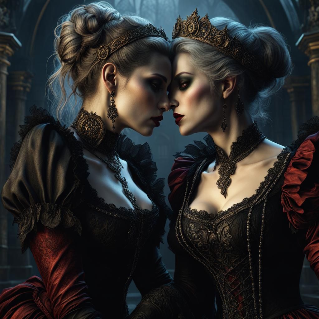 Gothic Lesbian Zombie Kiss: Hyperrealistic Horror in 8k