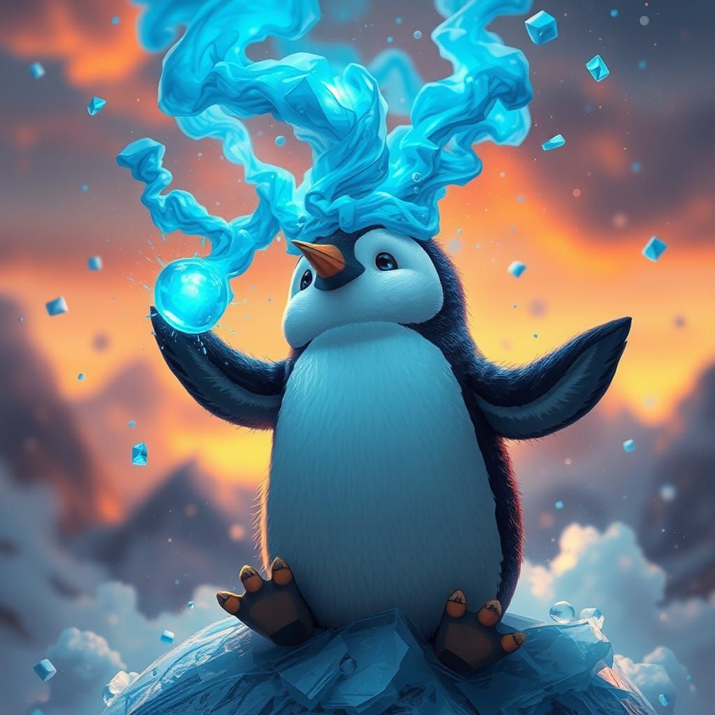 Charming Penguin Magician Controls the Cosmos