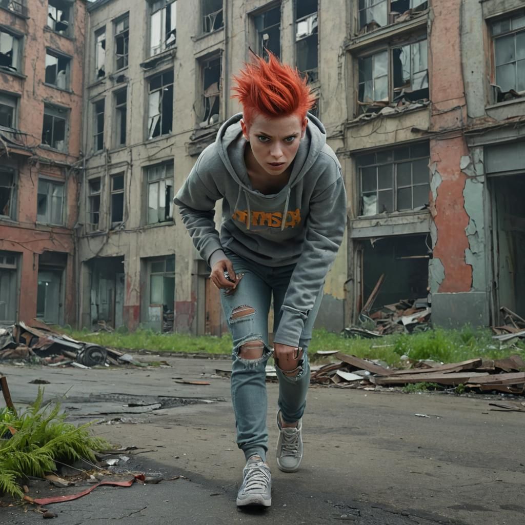 Dystopian Runner in Cinematic Matte Painting