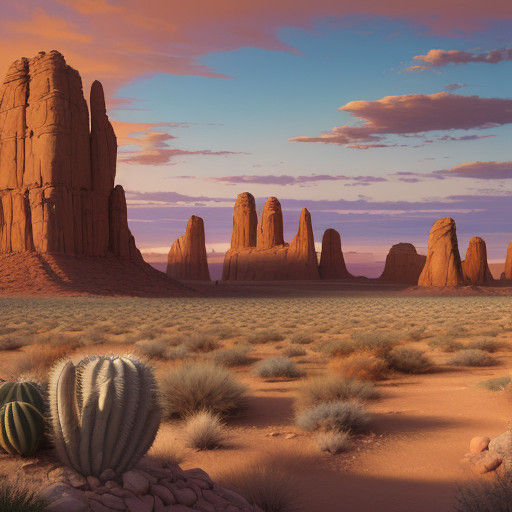 Vibrant Arid Desert Panorama Under Warm Golden Sunset