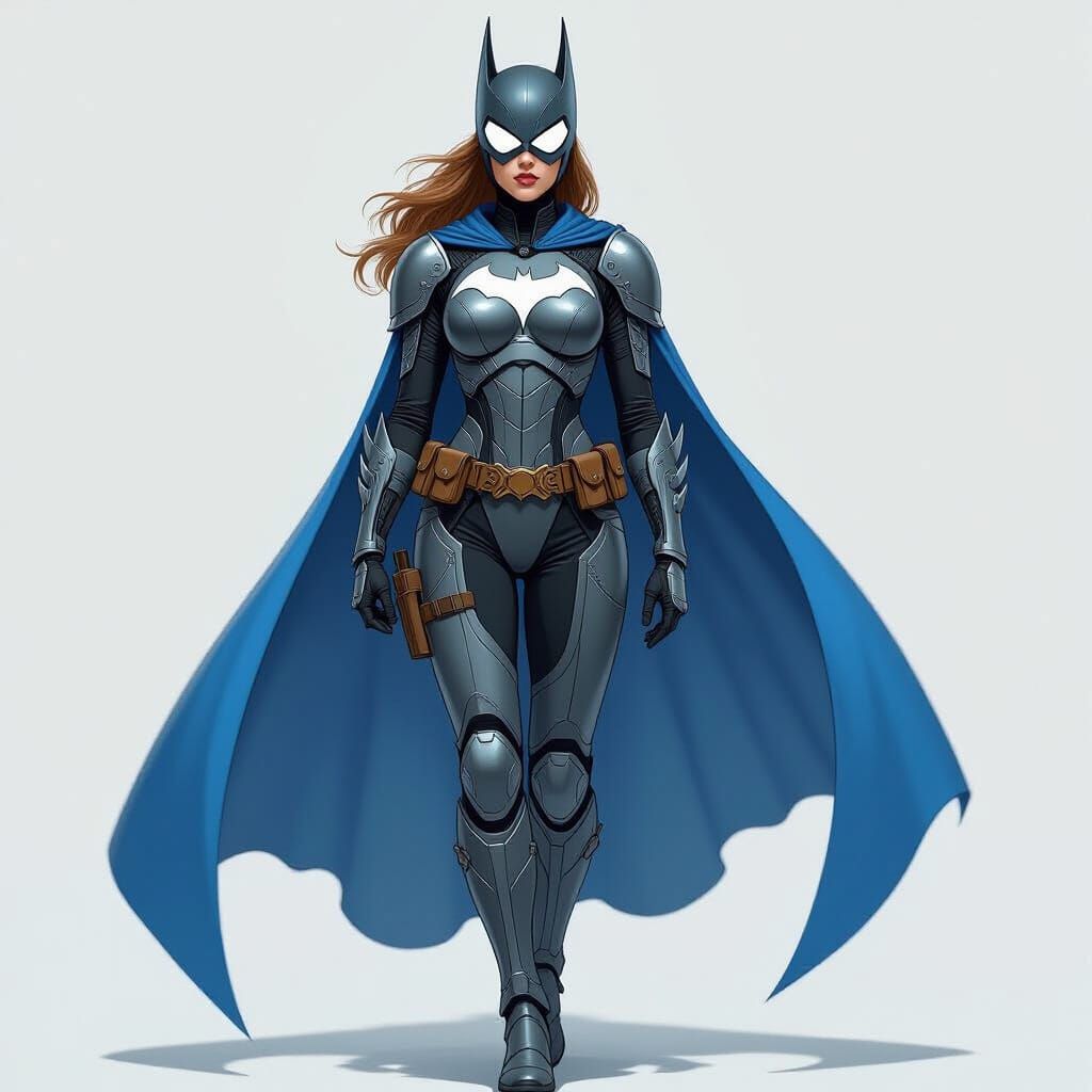 Batwoman in Metal Knight Armor, Retro-Futuristic Style