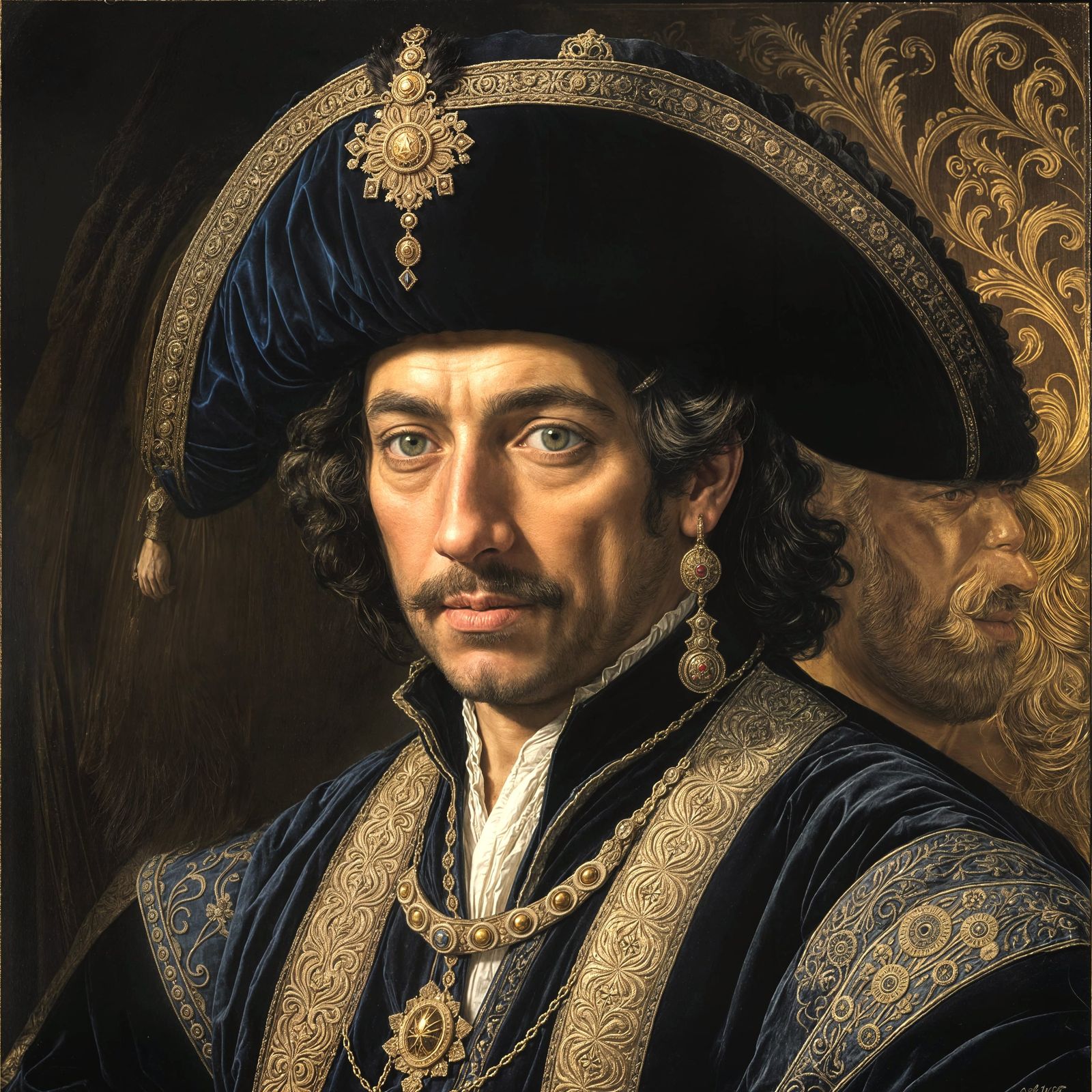 17th Century Spanish Nobleman Portrait with Rembrandt Lighti...