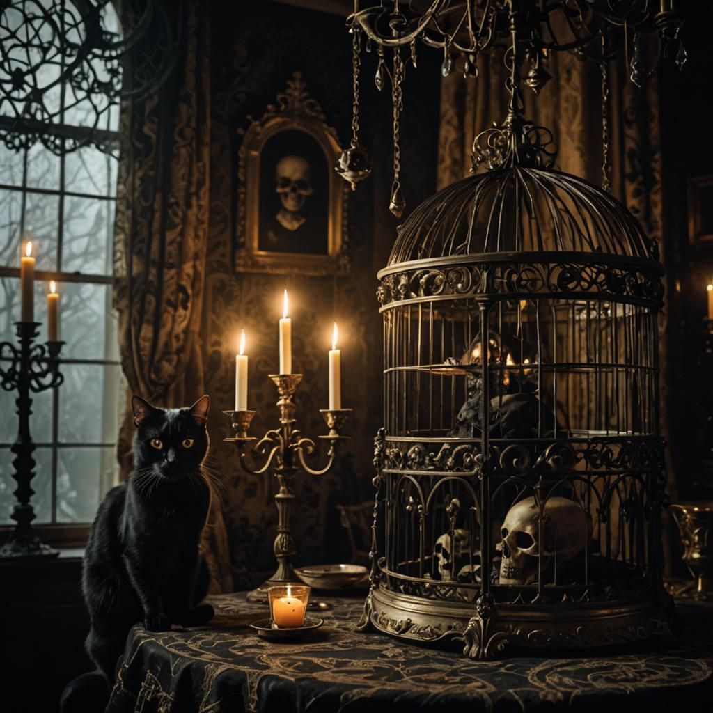 Gothic Horror: Cat in Birdcage