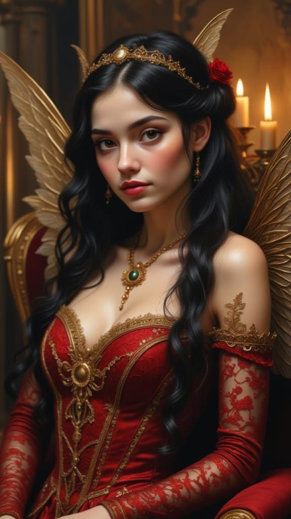 Steampunk Fairy in Castle as Oil Painting