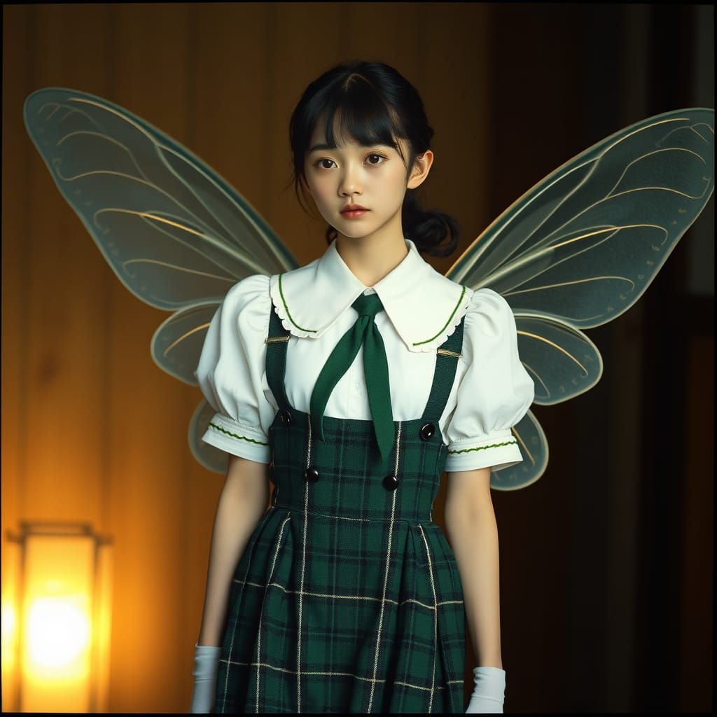 Whimsical Fairy Girl in Vintage Japanese School Uniform