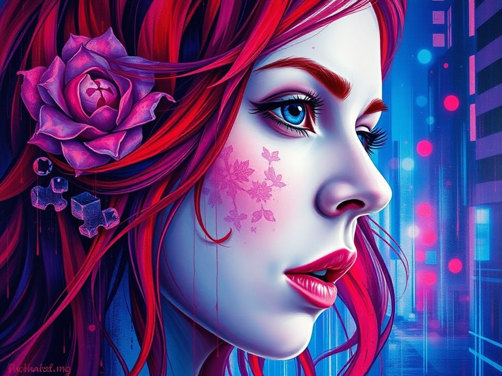 Surrealist Portrait of a Redhead Woman in a Whirling Winter ...