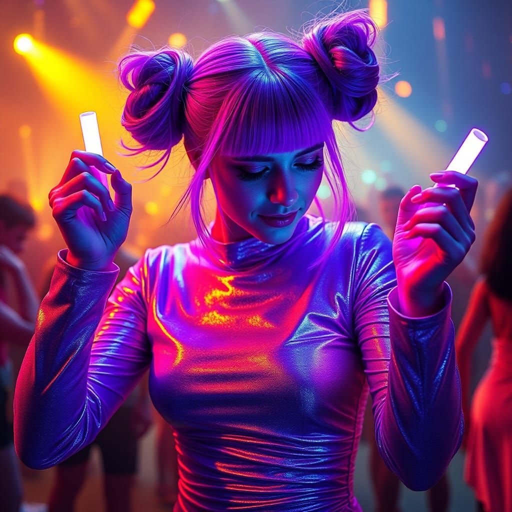 Raver Woman Dancing in Neon Dreamscape