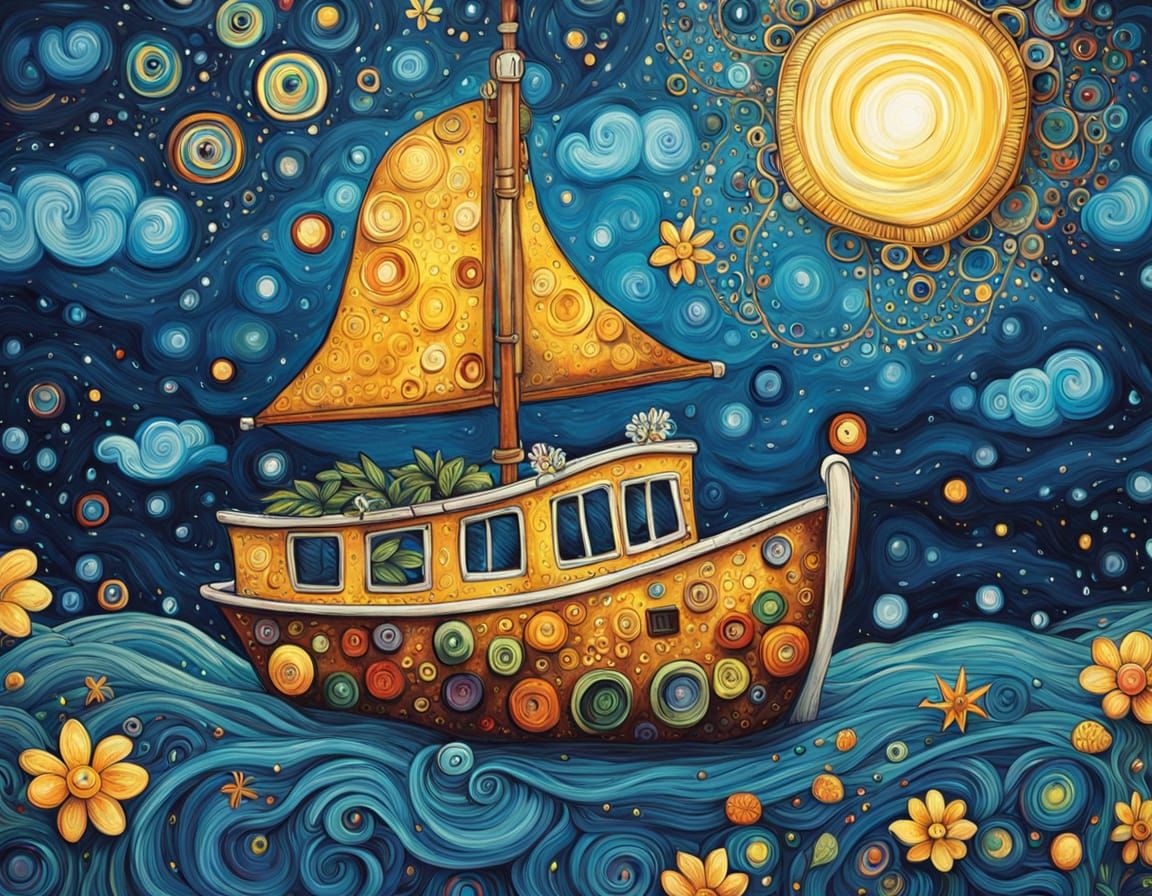 Hippie Steampunk Boat Ride at Night Beach