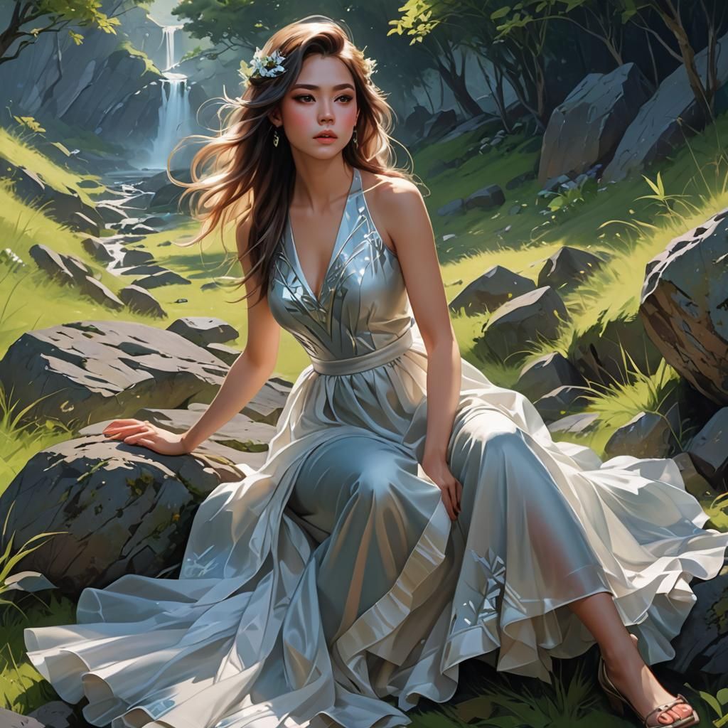 Stylized Female Portrait with Flowing Hair