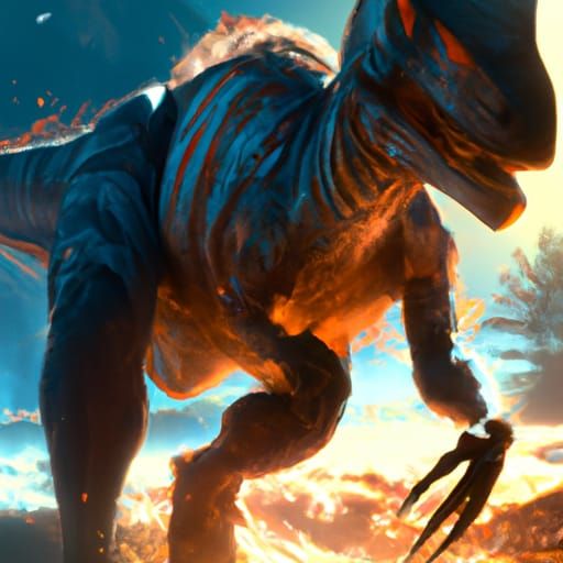 Dinosaur Concept Art in Orange and Teal Lighting