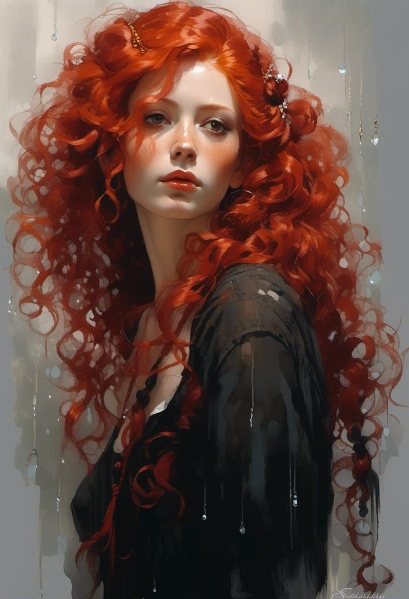 Red-Haired Woman with Braids in Exquisite Realism
