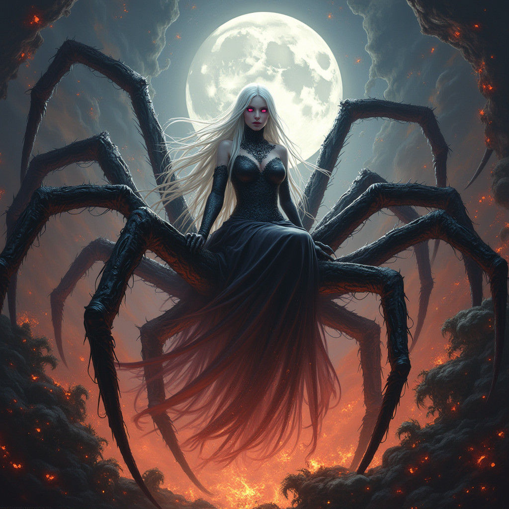 Surreal Goddess of the Drow in Gothic Cyberpunk Style