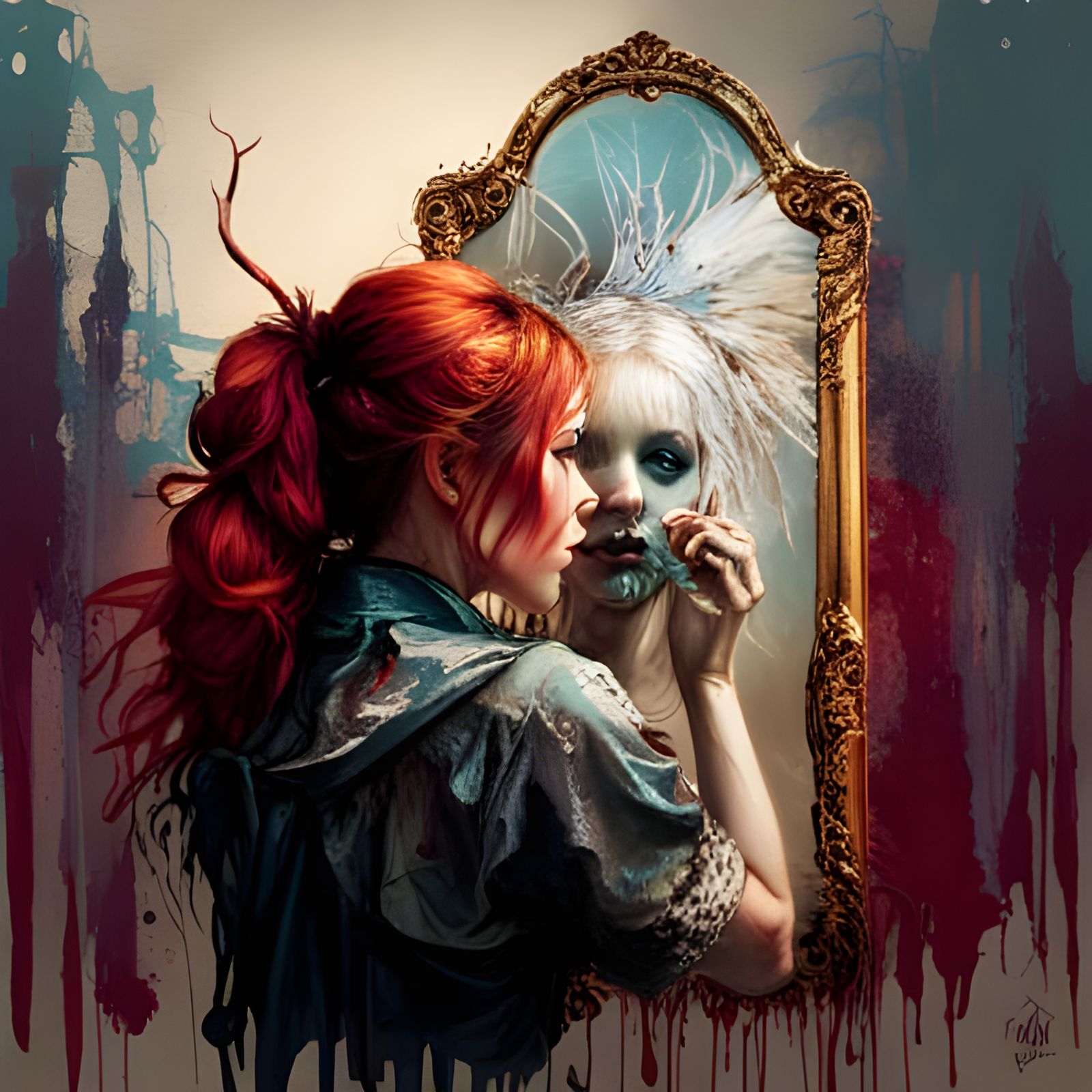 Haunted Mirror Reflects a Ghost in Gothic Art Style