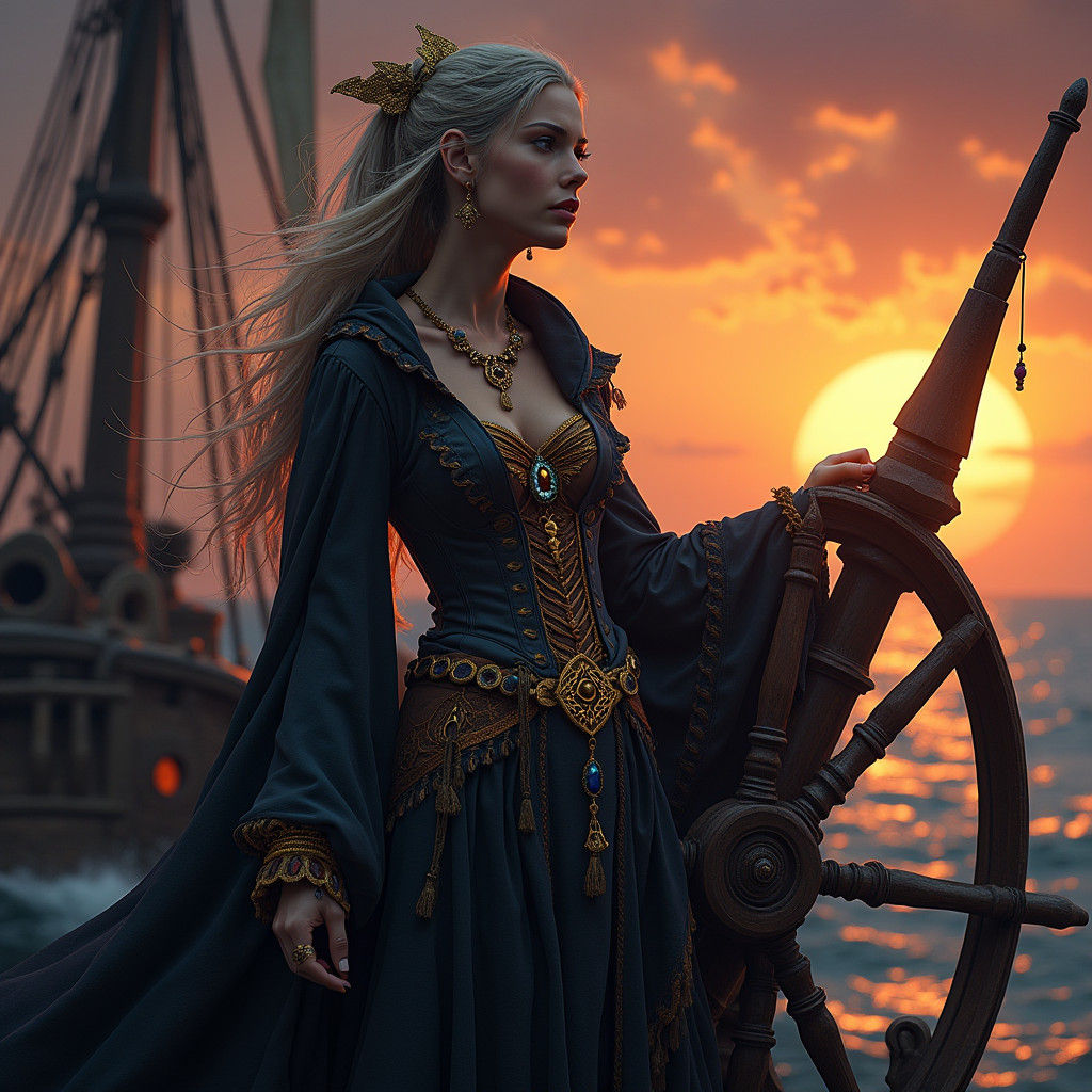 Enchanted Pirate Wizard Commands the Mystic Seascape