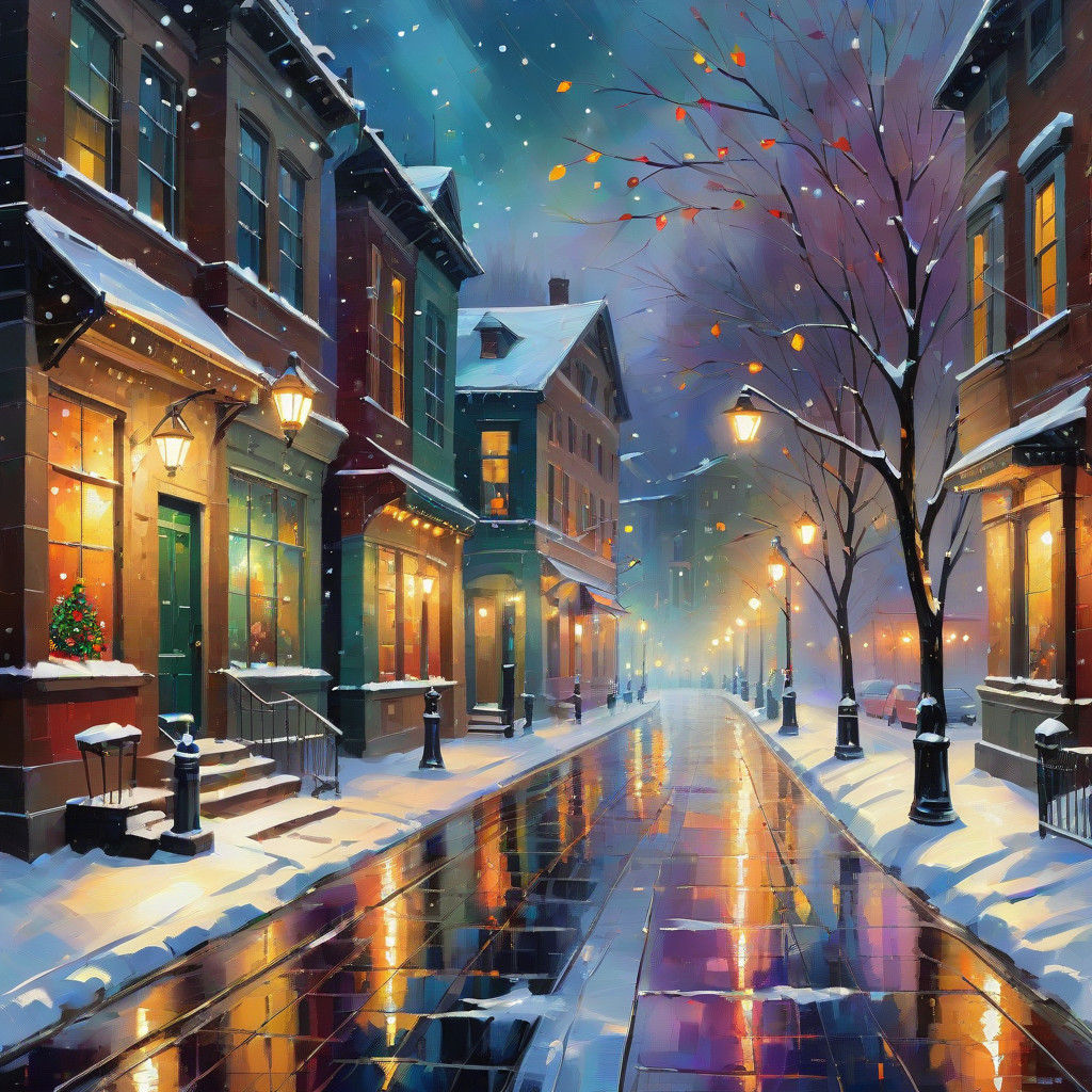 Winter City Nightscape with Vibrant Christmas Lights