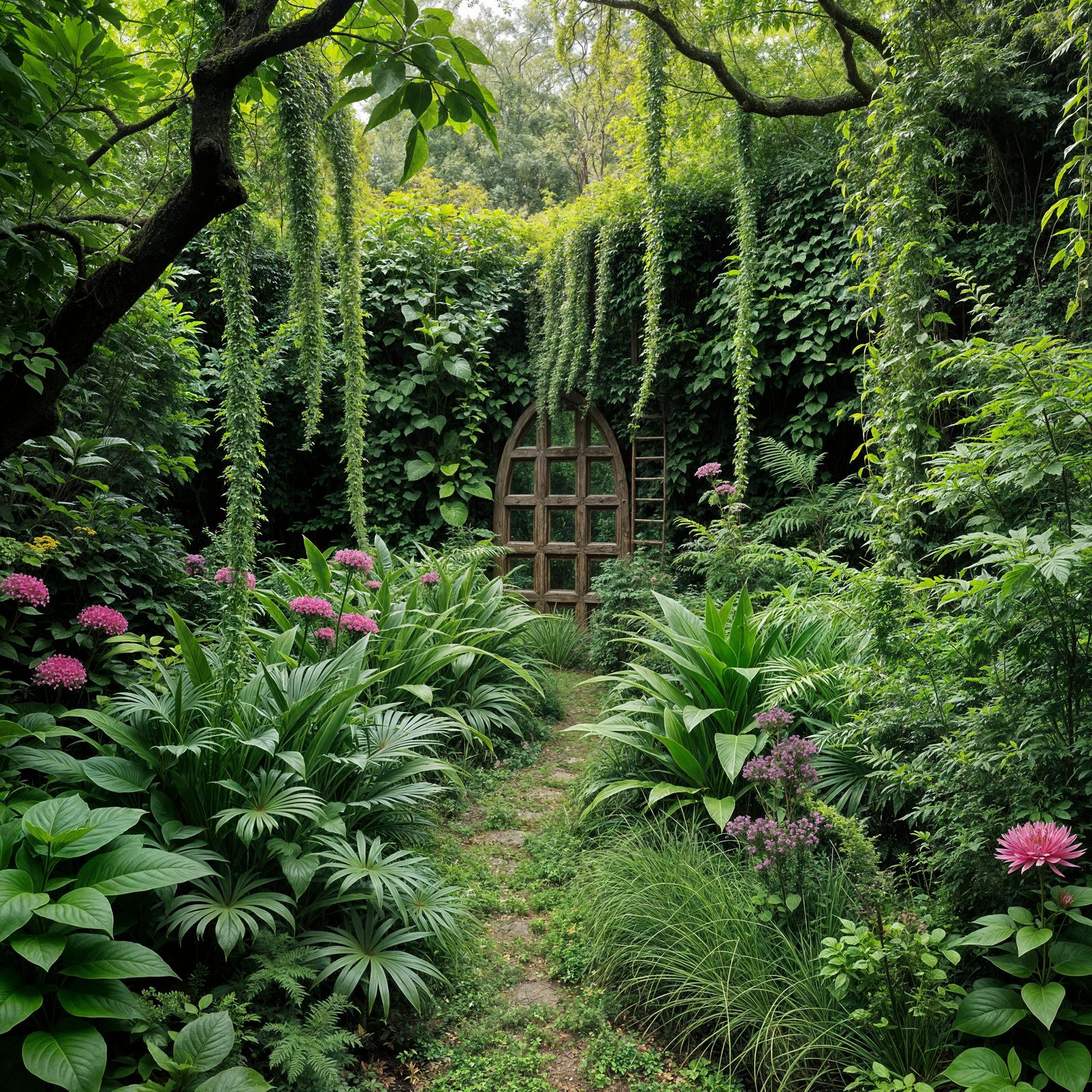 Vibrant Secret Garden Blooms in Abandoned Oasis