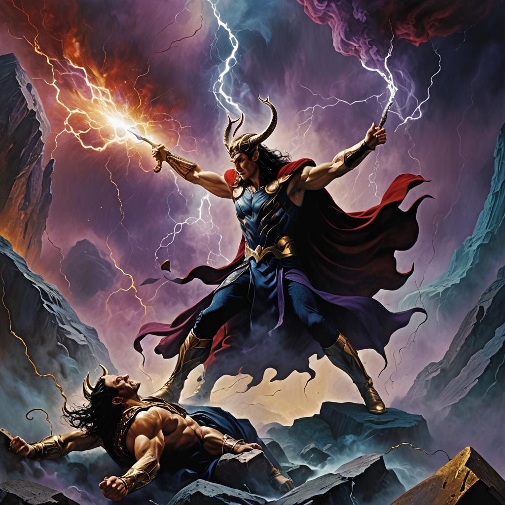 Mystical Realm: Loki's Confrontation with Thor