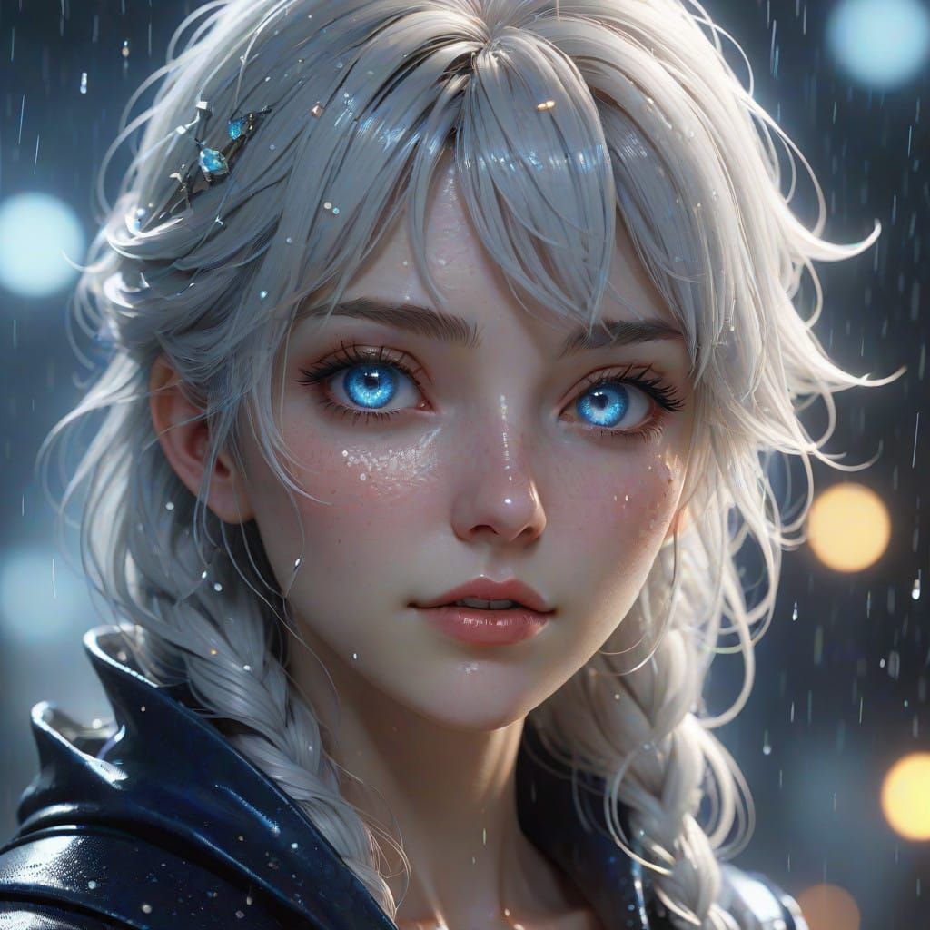 Mysterious Young Witch Illuminates Rainy Night with Radiant...