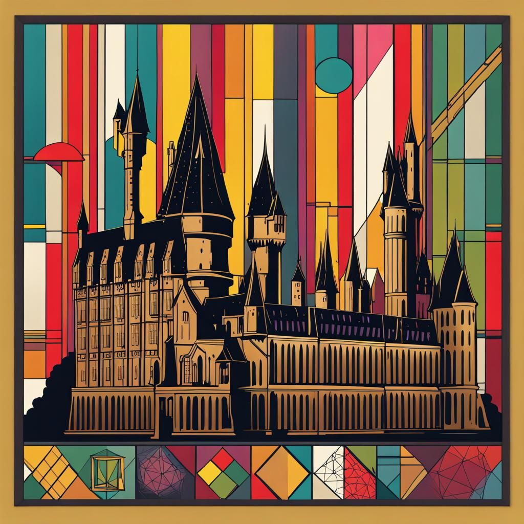 Hogwarts in Geometric Bauhaus Pop Art Style