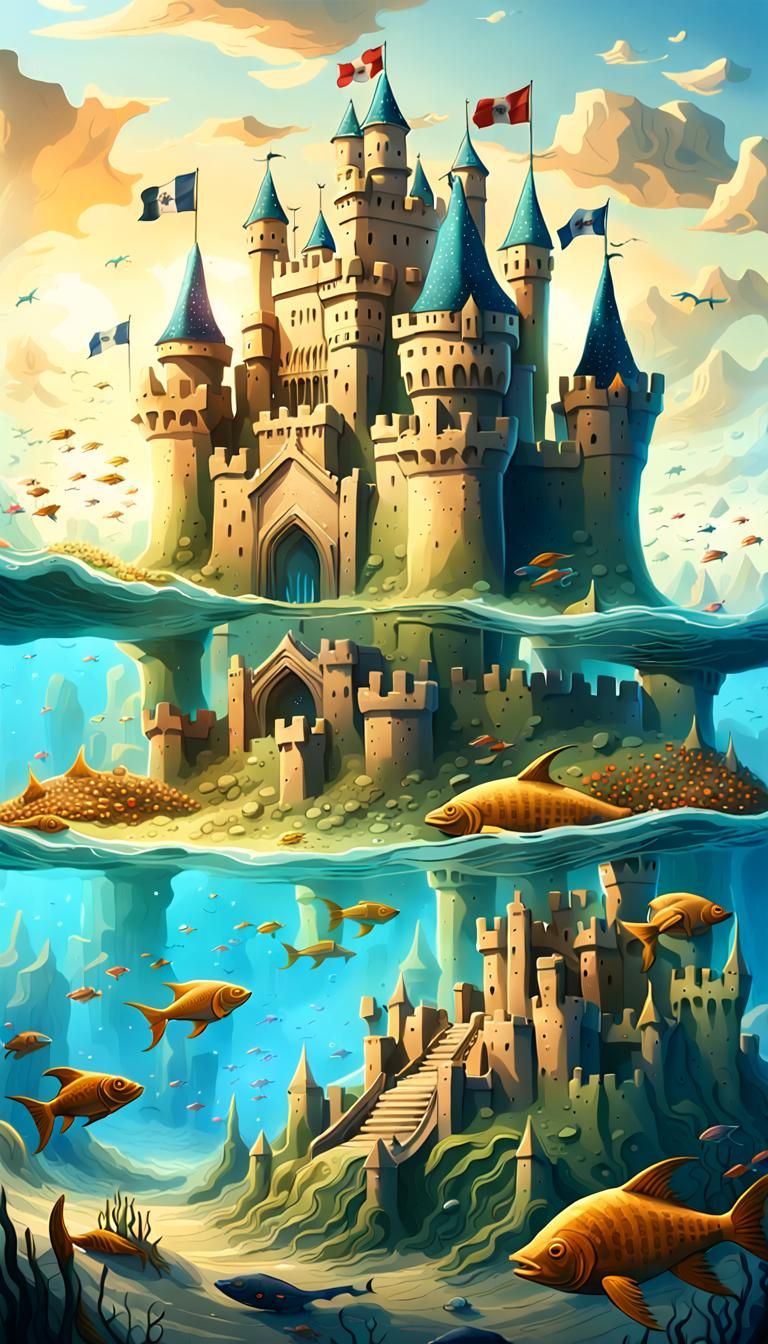 Majestic Sandcastle Under the Sea in Vibrant Colors