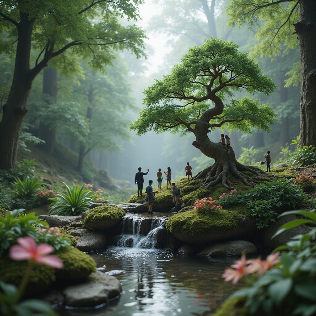 Whimsical Bonsai Realm in a Glass Terrarium