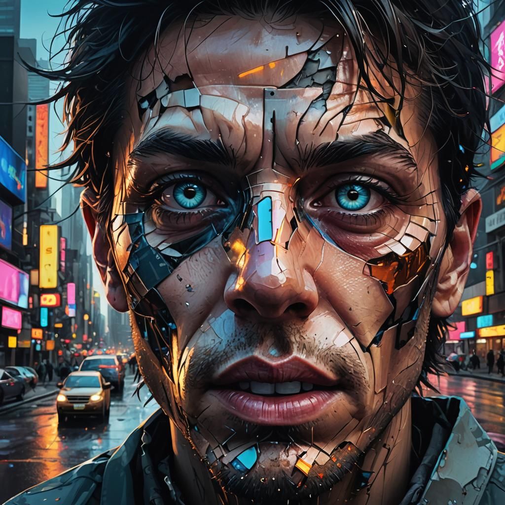Fractured Face: Cityscape Meets Humanity in Digital Art