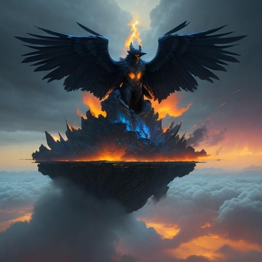 Sentient Cloud Cat with Raven Wings: 3D Concept Art