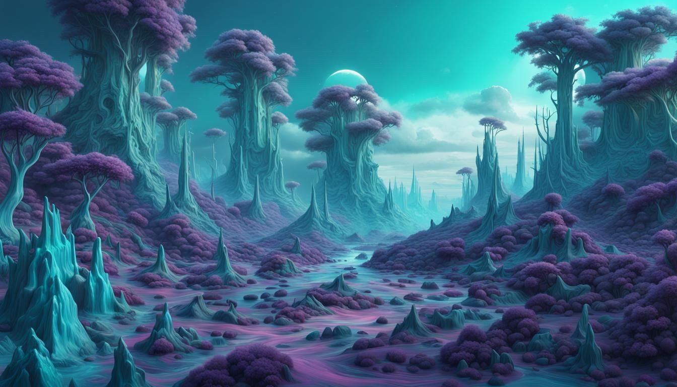 Holographic Surreal Landscape in Cool Tones