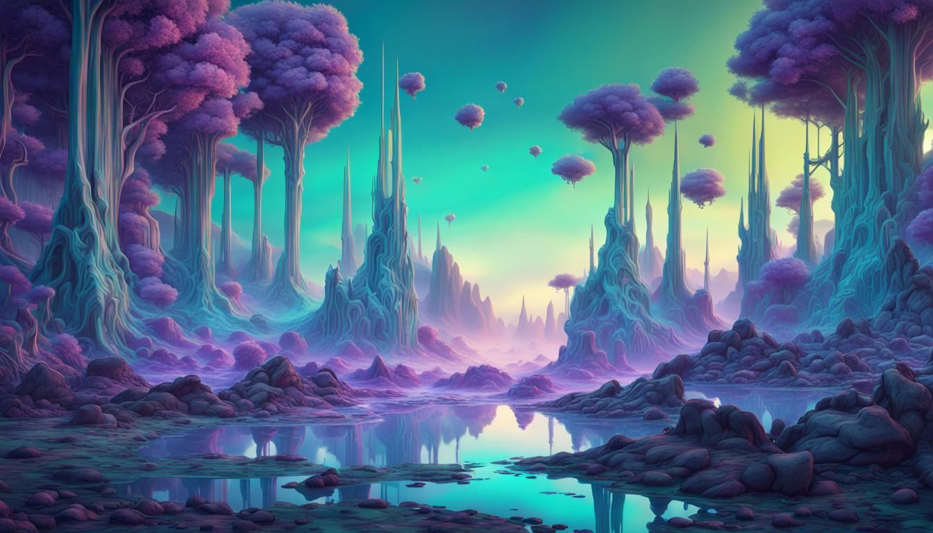 Surreal Holographic Landscape in Cool Tones