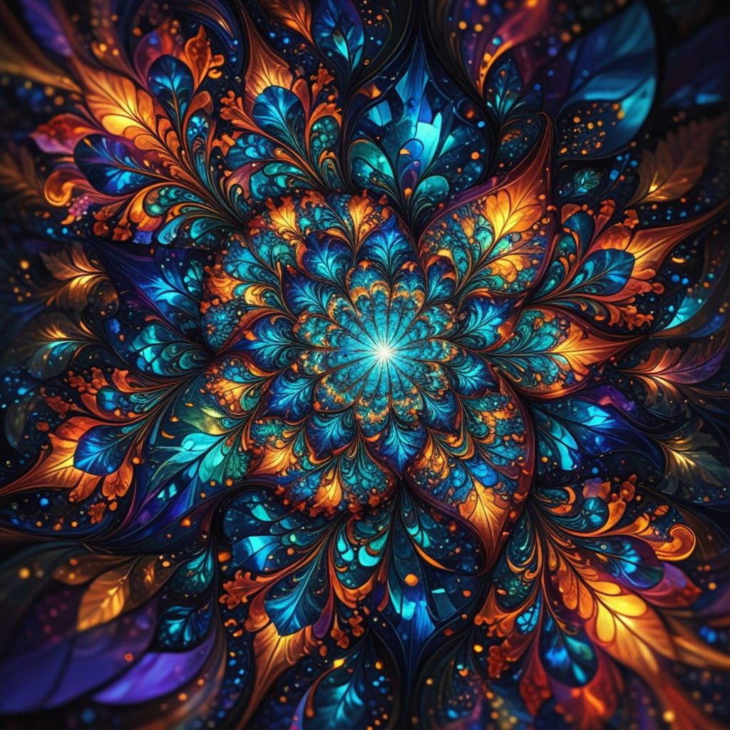 Stained Glass Mandelbrot Fractal in Oil Paint Style