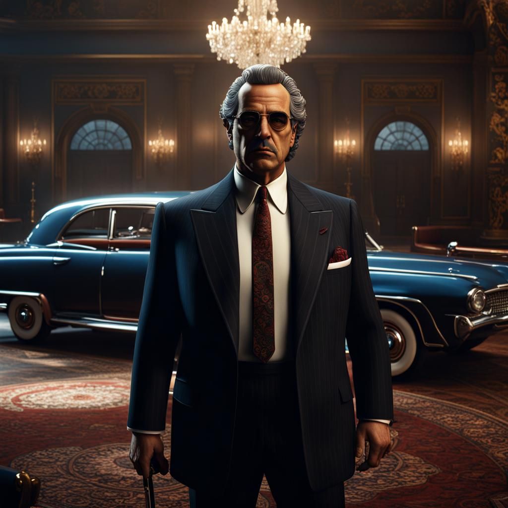 Italian Mafia Boss Portrait in Detailed Matte Painting