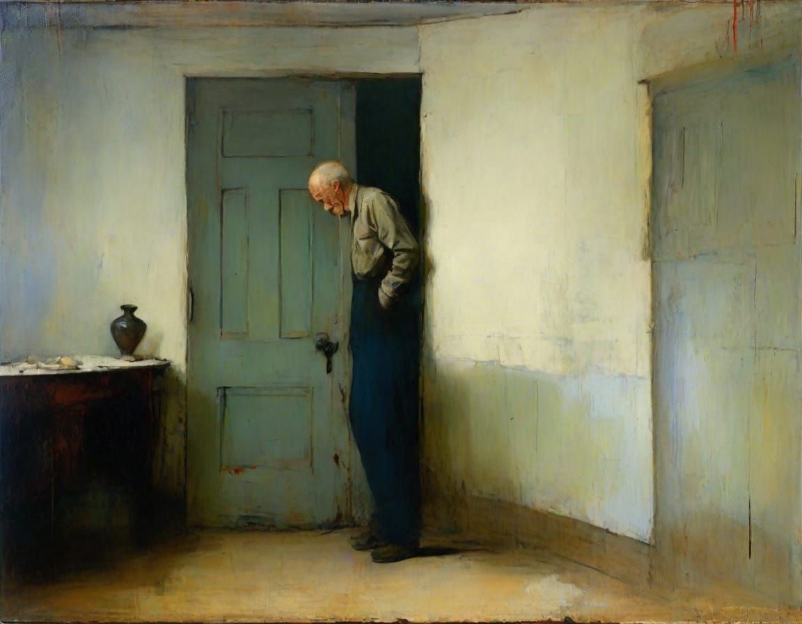 Melancholic Figure in Impressionist Oil Painting