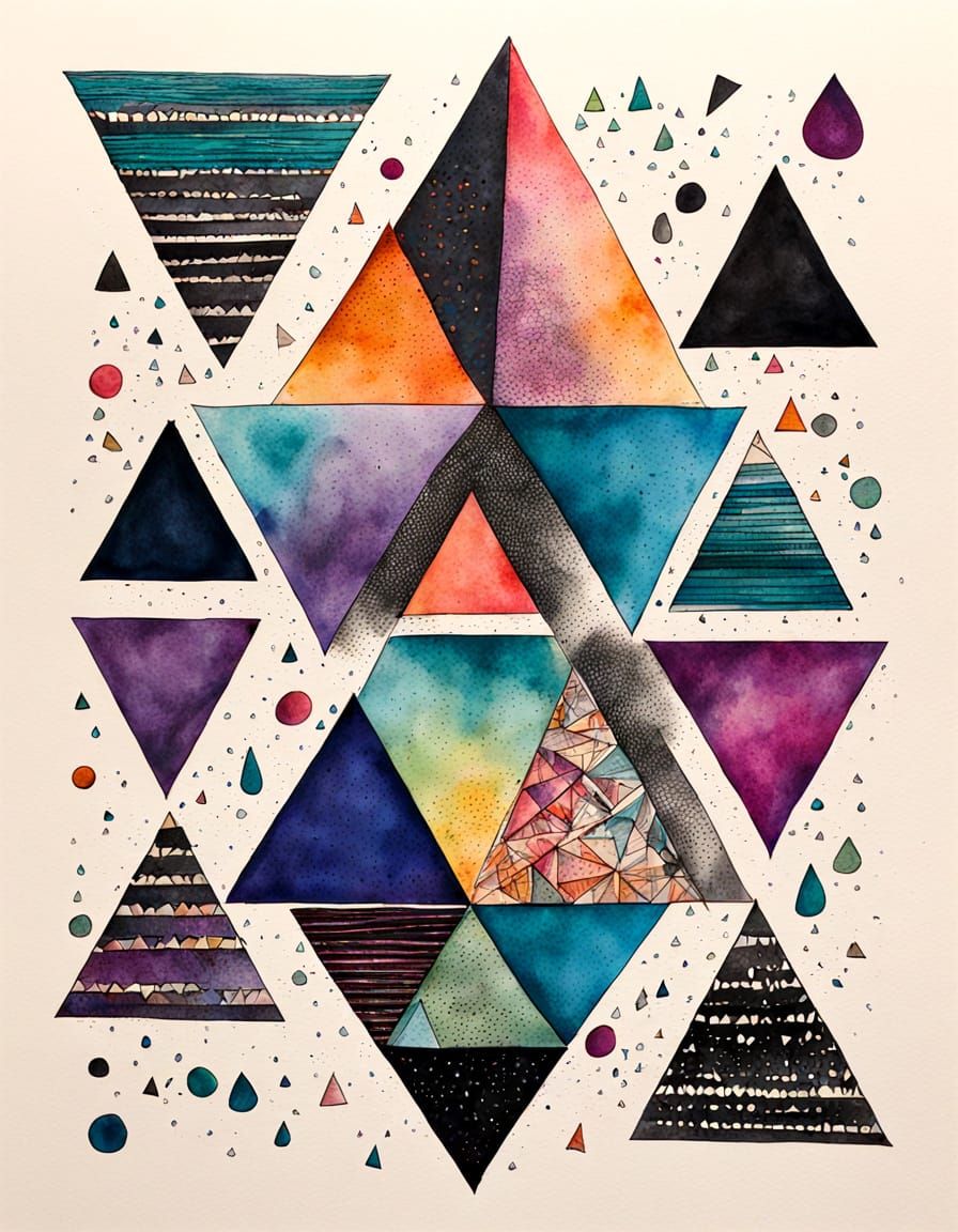 Geometric Art in Vibrant Colors, Hand-Drawn with Fountain Pe...