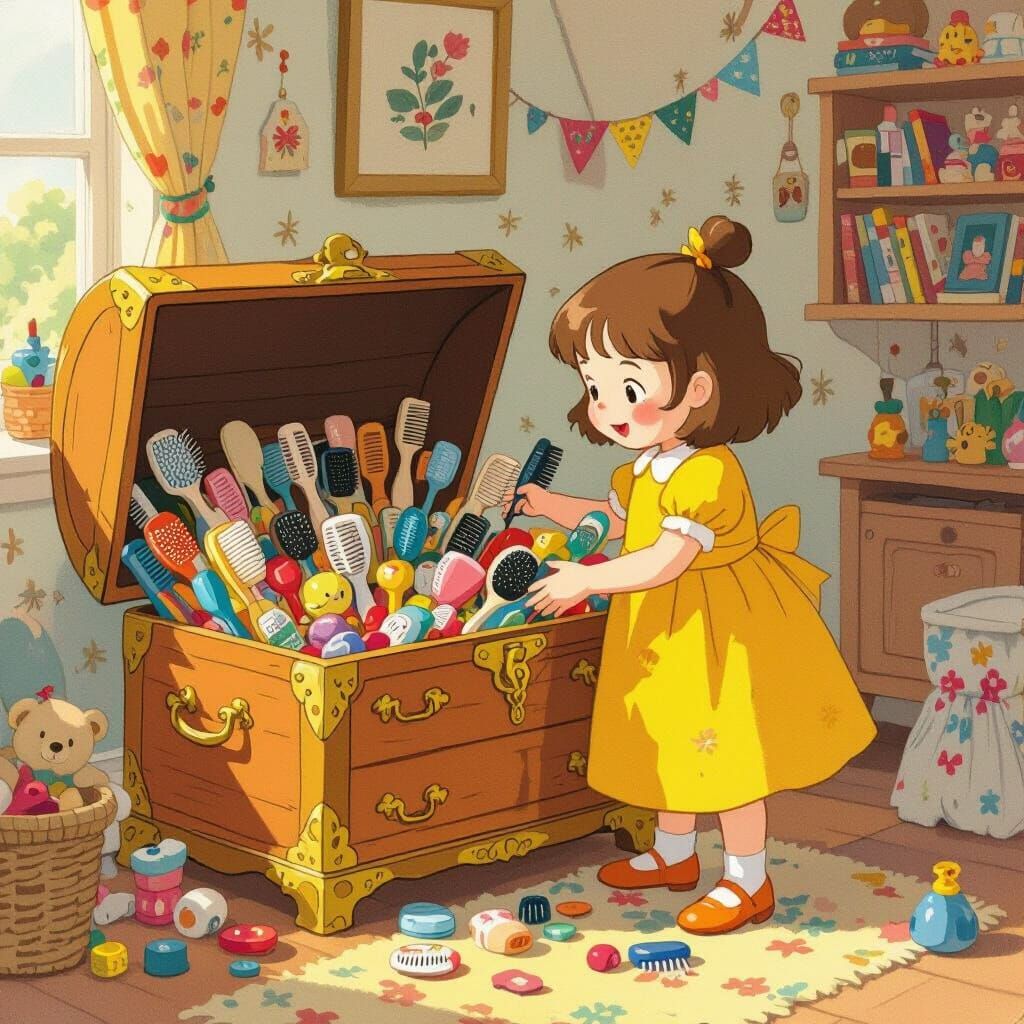 Girl Finds Hairbrushes, Beatrix Potter Style